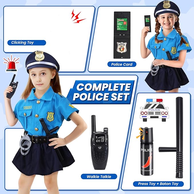 Skirfy 15PCS Police Costume for Girls,Police Officer Costume for Kids Girls,Girls Police Costume for Kids 4-6
