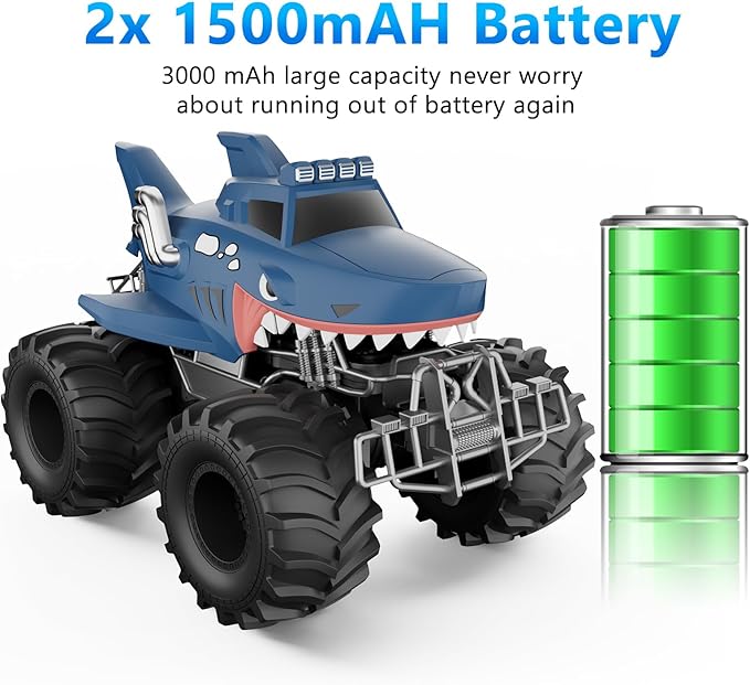 MUYOLO Remote Control Shark Truck, 1:16 Rc Monster Car with 2 Batteries 2.4GHz 4WD Off-Rock All Terrain Waterproof Amphibious Toys, for Christmas Birthday Gifts Presents Kids Boys Girls Ages 6+