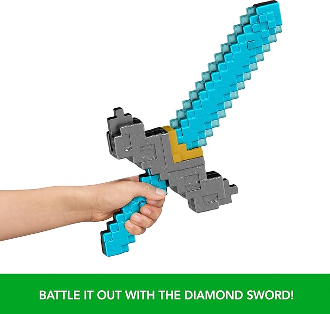 Mattel Minecraft Sword and Pickaxe 2-in-1 Toy, Button-Activated Click and Switch Role-Play Accessory Inspired by A Minecraft Movie