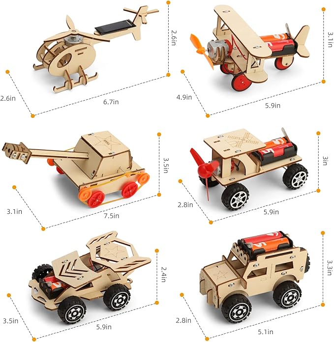 STEM Kits for Kids Age 8-10 10-12, 6 Set Wood Building Projects Crafts Science Model Car Kits for Kids Age 8-12 5-7, Wooden 3D Puzzles, STEM Toys for Boys 7 8 9 10 12 13 Year Old Birthday Gifts