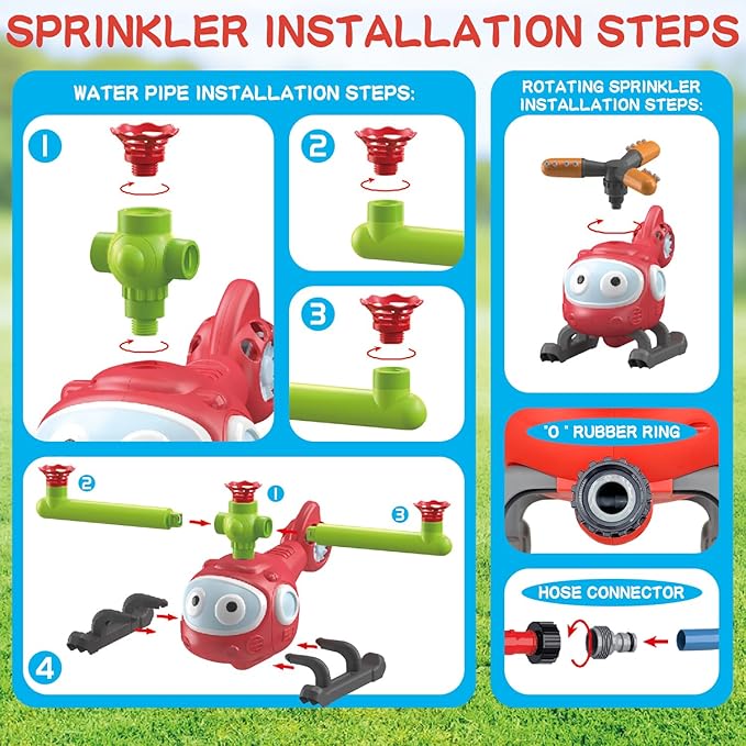 4 in 1 Water Sprinklers T Ball Set for Kids and Toddlers, Baseball Sprinkler for Backyard Helicopter Toy Outdoor Game, Attaches to Garden Hose Summer Yard Pool Water Toy