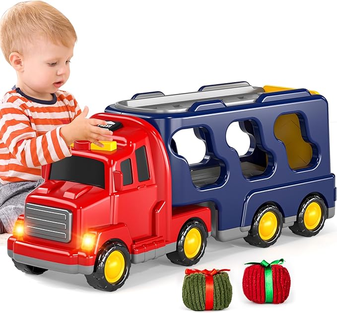 Truck Toys Sets for 3-6 Years Old Boys - Friction Powered Cars for Kids 3-5, Transport Carrier Vehicle Toys, Sound and Light Effect, Birthday Gifts for Toddlers 4-6