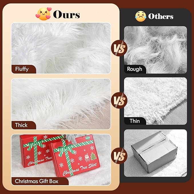 72 Inch White Faux Fur Christmas Tree Skirt with 4.5" Extra Long Pile– Ultra Plush Snow-Like Tree Collar for 7.5-12 Ft Trees