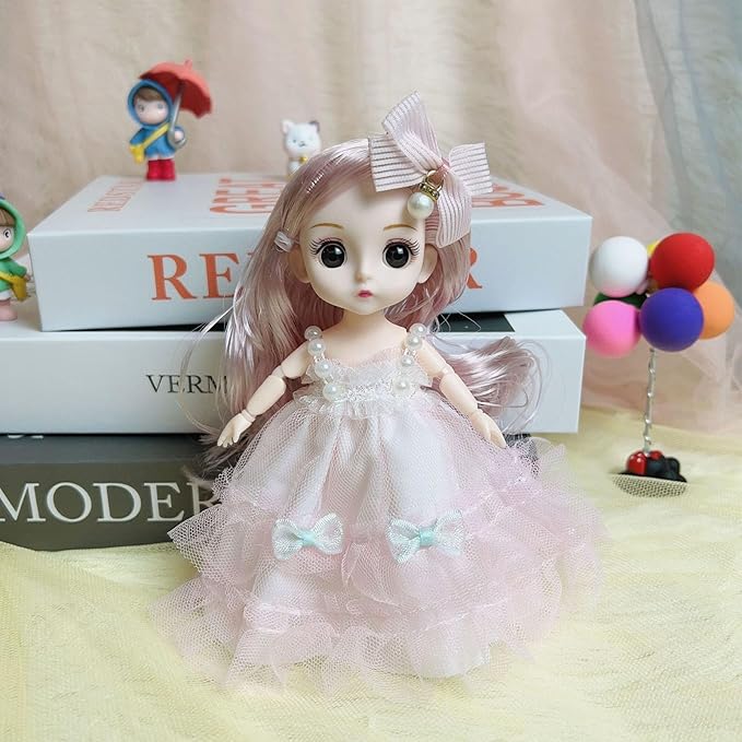 Thcbme 5 Pcs 6 Inch Princess Girl Mini Dolls, Small Princess Dolls, Little Girl Miniature Dolls for 3+ Year Old Girls