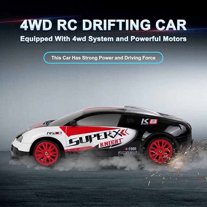 RC Drift Car Remote Control Car 2.4GHz 1:24 Scale 4WD 15KM/H High Speed Model Vehicle LED Lights Drifting Tire Racing Sport Toy Car for Adult Boys Girls Kids Gift 2Pcs Rechargeable Batterie