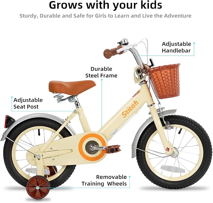 JOYSTAR Vintage Kids Bike with Training Wheels & Basket, 12 14 16 20 24 Inch Girls Bike for 2-14 Years Old, Multiple Colors