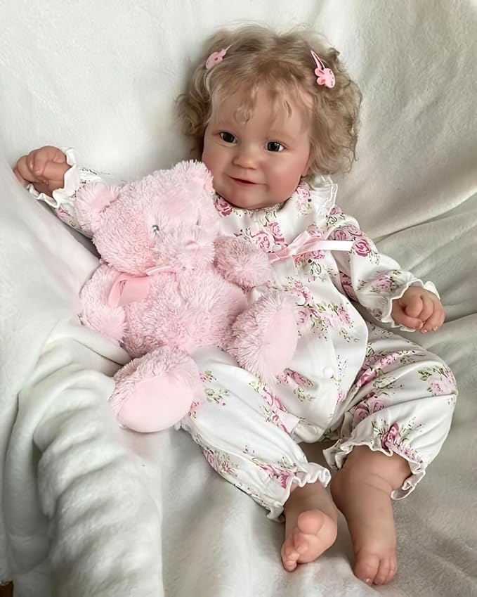 TERABITHIA 20 Inches Real Baby Size Rooted Curly Hair Sweet Face Lifelike Reborn Baby Doll Crafted in Full Body Vinyl Anatomically Correct Realistic Newborn Girl Dolls Washable for Girls