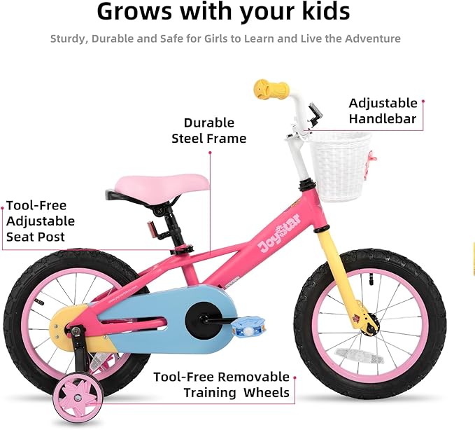 JOYSTAR 12 14 16 Inch Kids Bike for 2-7 Years Girls 33-53 Inch Tall, Toddler Girls Bike with Training Wheels, Rainbow Bikes, Children Bicycle, Macaroon