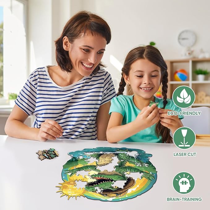 Crocodile Wooden Puzzles for Adults, Alligator Jigsaw Puzzles 500 Pieces, 16.4x16.5in, Unique Shaped Animal Wood Puzzles, Cool Reptile Adult Puzzles, Birthday Gifts for Adults and Kids