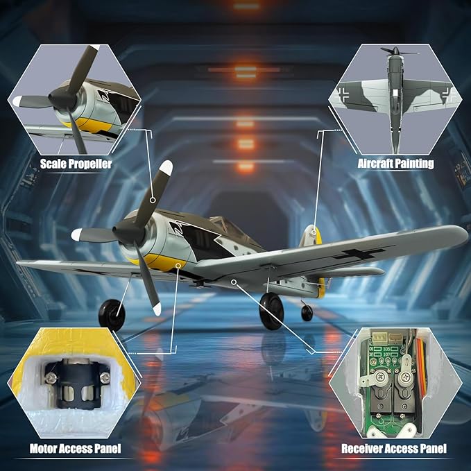 VOLANTEXRC RC Plane FW190 Fighter 4CH Remote Control Airplane RTF with Aileron, Gyro, Aerobatics & 3 Modes to Fly, Hobby Radio Controlled Warbird Aircraft for Adults, Beginners, Boys (761-17)