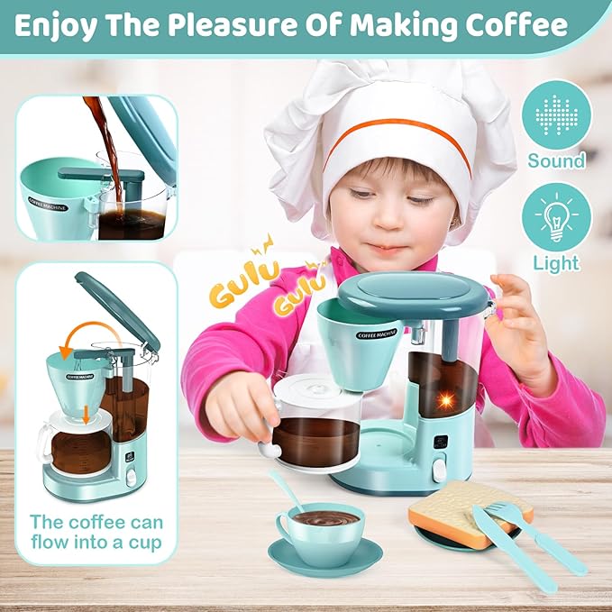 Shemira Play Kitchen Accessories, Pretend Kitchen Appliances Toy Set with Coffee Maker, Blender, Mixer, Toaster, Toys for 3 4 5 6 7 8 Year Old, Birthday Gifts for Kids Age 3-5 4-6 6-8 Girls