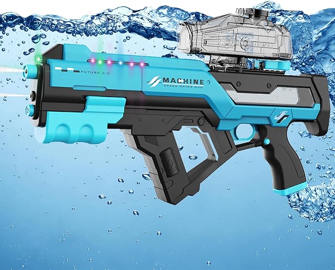 Electric Water Gun with LED Chasing Lights, 35 FT, Automatic & Manual Dual Mode High Powered High Capacity Squirt Guns for Adult Kid (Blue)