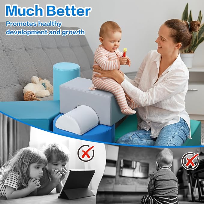Kids Climbing Toys Foam Blocks: 6PCS PU Leather Foam Climbing Blocks for Toddlers - Soft Play Set Indoor Play Gym - Crawling Activity Play Structure for Preschoolers Playtime Corner Climber (Modern)
