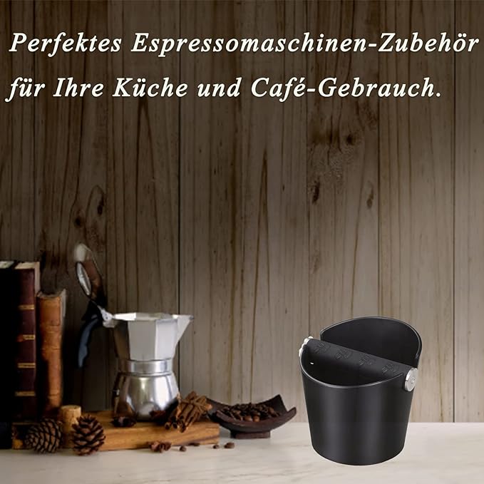 Ailelan Coffee Knock Box, Espresso Knock Box, Coffee Bin, Espresso Dump Bin, 4.8 Inch Shock-Absorbent Durable Barista Style Espresso Knock Box with Removable Metal Knock Bar and Non-Slip Base(Round)