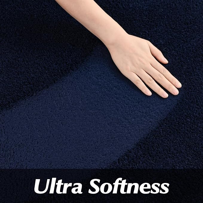 FlyDOIT Round Area Rugs for Bedroom Living Room, 5x5 Navy Blue Super Soft Comfy Thickened Memory-Foam Indoor Circle Carpets, Modern Aesthetic Minimalist Carpet for Boys Girls Adults Nursery Home Décor