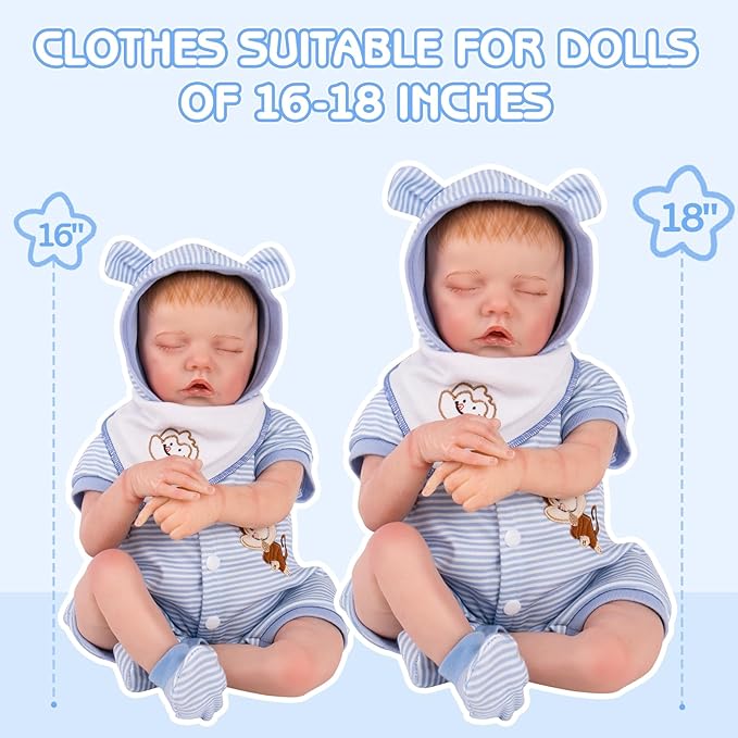 Aori 8 Pcs Reborn Baby Dolls Outfit Set with Bassinet Accessories for 16-18 Inch Baby Doll, Blue Carrier Bed and Baby Doll Clothes fit Newborn Baby Dolls
