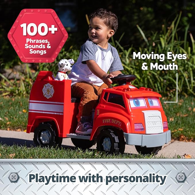 Kid Trax Real Rigs Toddler Fire Truck Interactive Ride On Toy, Kids Ages 1.5-4 Years, 6 Volt Battery and Charger, Sound Effects, Red, Large