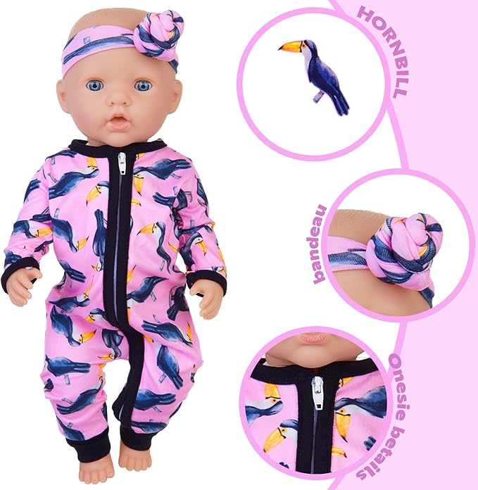 Unicorn Element 5 Sets 14-18 Inch Baby Doll Clothes Outfits Casual Wear for 17 Inch Baby Doll 10 Pcs Girl Doll Clothes and Headbands for 15-18 Inch Doll