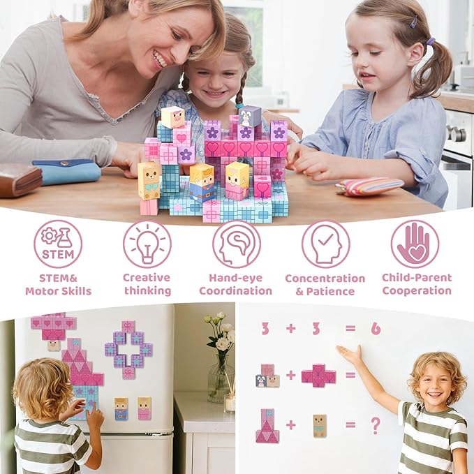 100 PCS Magnetic Blocks for Kids Ages 3 4 5 6 7 8 9 10, STEM Sensory Building Toys, Princess Castle Magnetic Toys, Christmas Birthday Gifts for Girls Toddlers