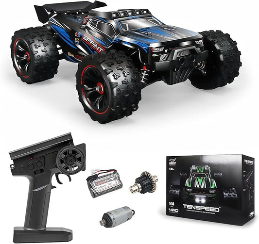 1/14 Fast RC Cars for Adults 48+ KM/H. 4WD All Terrain High Speed Remote Control Car.with 2.4 GHz Remote Control.with LED Shell Lights,Two Rechargeable Batteries Truck for Adults & Kids