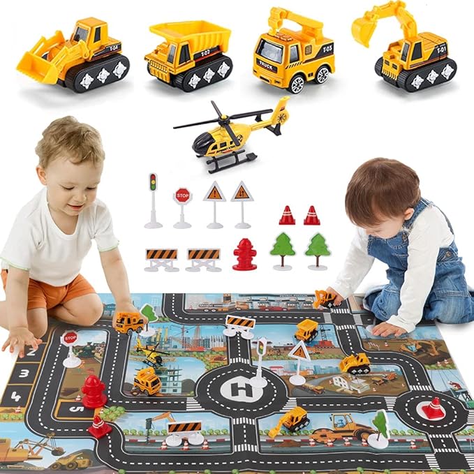 Dwi Dowellin Construction Airplane Toys,Car Toys Set with Light and Sound,Great Birthday Gifts for 3 4 5 6 Years Old Boys (Medium)