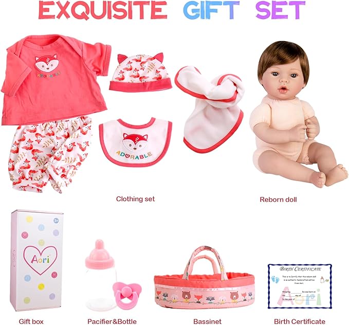 Aori Reborn Baby Doll Girl Realistic - 18 inch Lifelike Newborn Dolls with Bassinet, Real Life Baby Girl Dolls, Gift for Kids, Grandparents