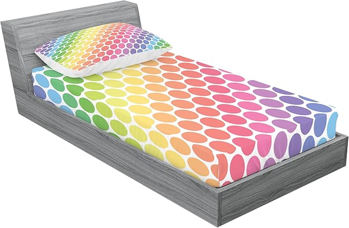 Ambesonne Polka Dots Fitted Sheet & Pillow Sham Set, Polka Dots in Soft Rainbow Colors Big Points Eternal Shapes Retro Pattern, Decorative Printed 2 Piece Bedding Decor Set, Twinxl, Pink Yellow