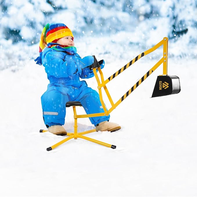 Sand Digger Excavator Toys for Kids Outdoor Sandbox Digger Crane with 360 Degree Rotatable Seat Excavator Ride On Toy Beach Toys Great for Sand Dirt and Snow Steel Outdoor Play Toys, Yellow