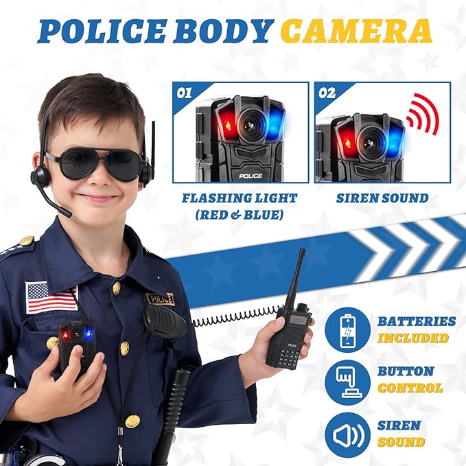 MGparty Police Officer Costume for Kids Halloween Police Cosplay Accessories for Boys Halloween Dress Up Party