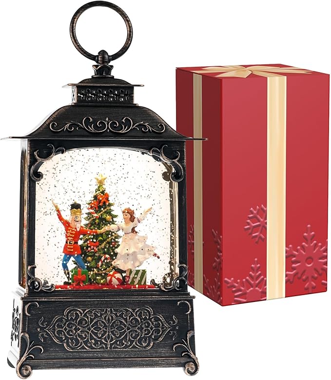 Snow Globe with Dancing Nutcrackers, Light Up Christmas Snow Globes with Music Timer - USB Plug or Battery Operated Glitter Globe Indoor Christmas Decorations