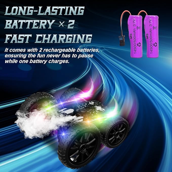 360 Rotating 4WD RC Stunt Car with Cool Spray and Lights - Drift Car for Kids Age 4-13 (Black)