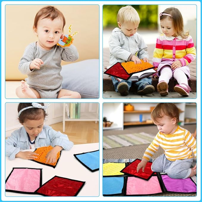 Baby Sensory Mats Animal Sensory Toys, 10 Various Textures Early Sensory Exercise Sensory Mats Sensory Toys for Kids 20 Pcs Baby Tummy Mat with Mirror Sensory Play Toys for Infant Newborn Toddler