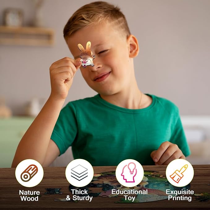 Easter Gifts for Kids Girls Boys, Easter Basket Stuffers, Wooden Jigsaw Puzzles for Kids Ages 4-6, 50 Piece Unique Shape Animal Theme Puzzle - Preschool Learning Educational Toys for Kid 3+ (Rabbits)