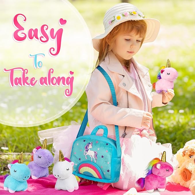 KMUYSL Toys for 18 Months+ Year Old Girls, Plush Stuffed Animal with 5 Unicorn Babies in Plush Bag Toy, Soft Plush Toys Set, Christmas Birthday Gifts for 2 3 4 5 6 7 8 Girls Boys Baby, Toddler, Kids