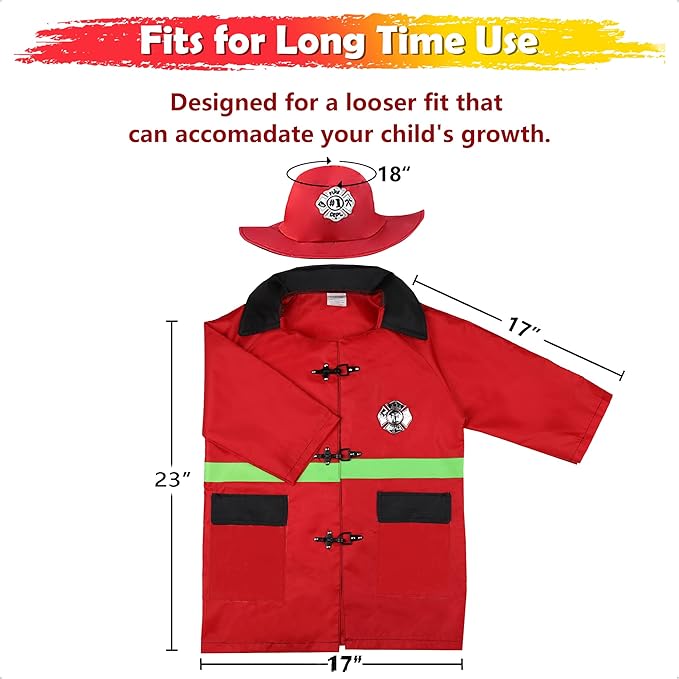 iPlay, iLearn Kids Firefighter Costumes, Toddler Fireman Dress up, Boy Fire Pretend Chief Outfit, Halloween Role Play Career Suit W/Walkie Talkie Hose, Party Birthday Gift for 3 4 5 6 7 Year Old Girl