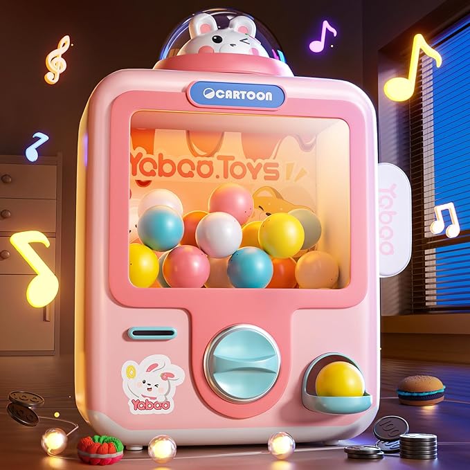 Skirfy Vending Machine Kids Toys Mini Claws Machine 12 Erasers Operated Gumball Prize Machine Maker Game Claws Machine Game Sensory Toys Dolls Gifts(Pink)