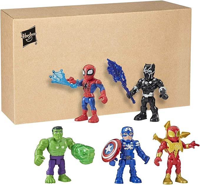 Marvel Super Hero Adventures 5-Inch Action Figure 5-Pack, Includes Captain America, Spider-Man, 5 Accessories (Amazon Exclusive)