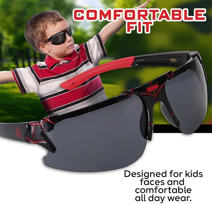 Marvel Spiderman Sunglasses for Kids - Stylish, Comfortable & Durable UV-Protective Spiderman Glasses With Soft Carrying Case