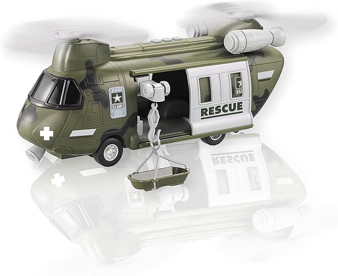 Lollipop United States Army Helicopter Toy, Military Rescue Copter w/Lights, Sound & Accessories, Soldier Transport Aircraft Model, 3+