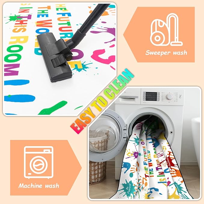 Colorful Handprints Kids Rug for Playroom,Non-Slip Rugs for Babies and Infants,Large Area Rugs for Classroom,Play Rug for Kids Bedrooms,Ultra Soft Carpet Play for Nursery Washable 78.7 X 118.1 inch