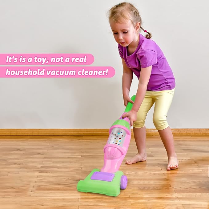 Kids Pink Vacuum Cleaner with Light & Realistic Sounds - Pretend Role Play Household Cleaning Set, Kids Cleaning Toys for Toddler Children (Pink Color)