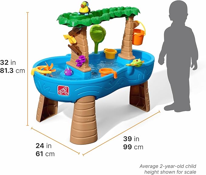Step2 Tropical Rainforest Water Table, Kids Water and Sand Activity Sensory Playset, Summer Outdoor Toys, 13 Piece Water Toy Accessories, For Toddlers 1.5+ Years Old, Blue & Brown