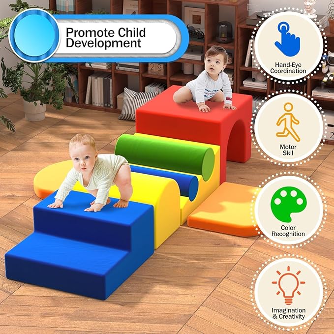 Toddler Climbing Toys Indoor, 8-Piece Colourful Foam Climbing Blocks for Tollders, Soft Play Climbing for Toddlers, Inside Crawling & Sliding Foam Soft Play Set
