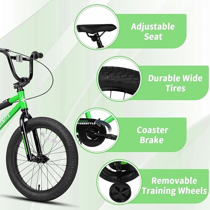 12 14 16 18 Inch Kids Bike BMX Style Bicycle with Training Wheels Coaster Brake for 1-10 Years Old Toddlers Boys Girls Multiple Colors