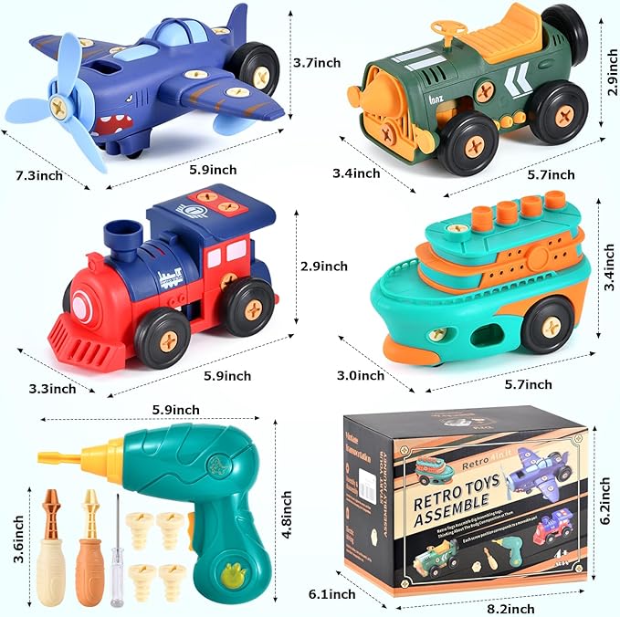 Take-Apart Electric Building Toys Car, Toddler & Kids Tool Set with Motor & Electric Drill, STEM Educational Construction Toy for Ages 3+, Enhances Hands-On Skills for Preschool & Kindergarten Boys