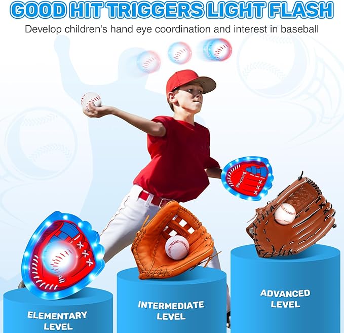 CozyBomB Toss and Catch Ball Game Set - Toddler Sports and Outdoor Toys, Sticky Baseball Glove Catch Games for Kids, Birthday Gifts for 3-10 Year Old Boys Girls (4 LED Paddle 6 Balls Vibration Flash)