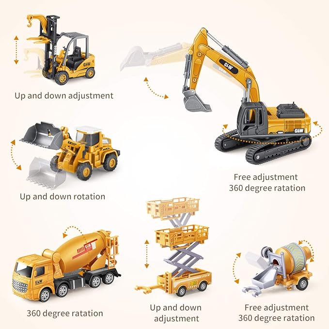 Geyiie Construction Vehicles Truck Toys, Construction Trucks Die Cast Alloy Truck Head, Tractor Trailer Excavator Dump Sandbox Gift for Toddlers Kids Boy