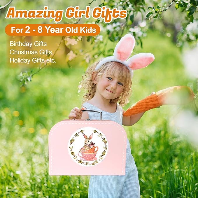 Tea Party Set for Little Girls, 49PCS Princess Tea Time Toys Including Tea Set Dessert Carrying Case, Kids Kitchen Pretend Playset, Tea Set for Girls Birthday Toddler Age 3-8, Pink