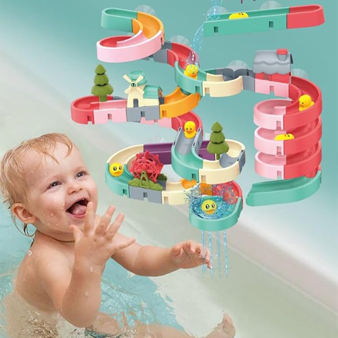 62 PCS Duck Slide Bath Toys,DIY Building Kit for Ages 5-7,Bathtub Bath Toys for Kids Ages 3-5,Birthday Gift for Toddler Boys & Girls