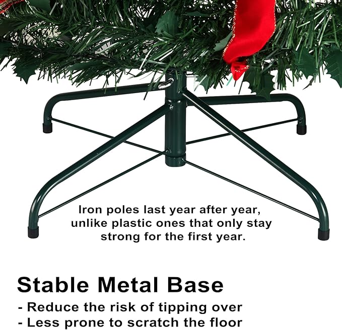 6FT Pop Up Christmas Tree with Prelit Lights and Decorations & Remote & Timer, Pull Up Artificial with Christmas Ball Ornaments Bows Ribbons for Xmas Party Decor